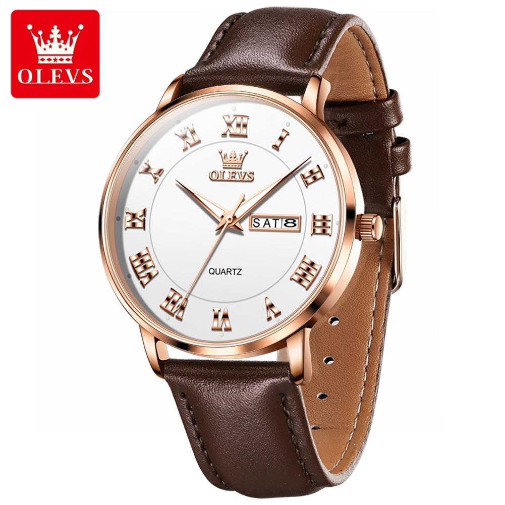 OLEVS 2920 Custom Logo Luxury Waterproof Oem Watch Wrist Man Genuine Leather Luminous Classical Fashion Quartz Watch for Man