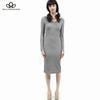 Women's Stretchy Knitting Sweater Dress Autumn Winter V-neck Ruched Long Sleeve Skinny Split Pencil Dress Red Navy Blue Gray