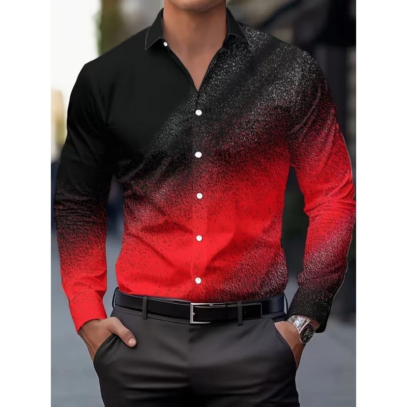 2026 Men Slim Fit Long Sleeve Geometric Line Print Dress Shirt Formal Business Casual Button Down Office Top Camisa Masculina