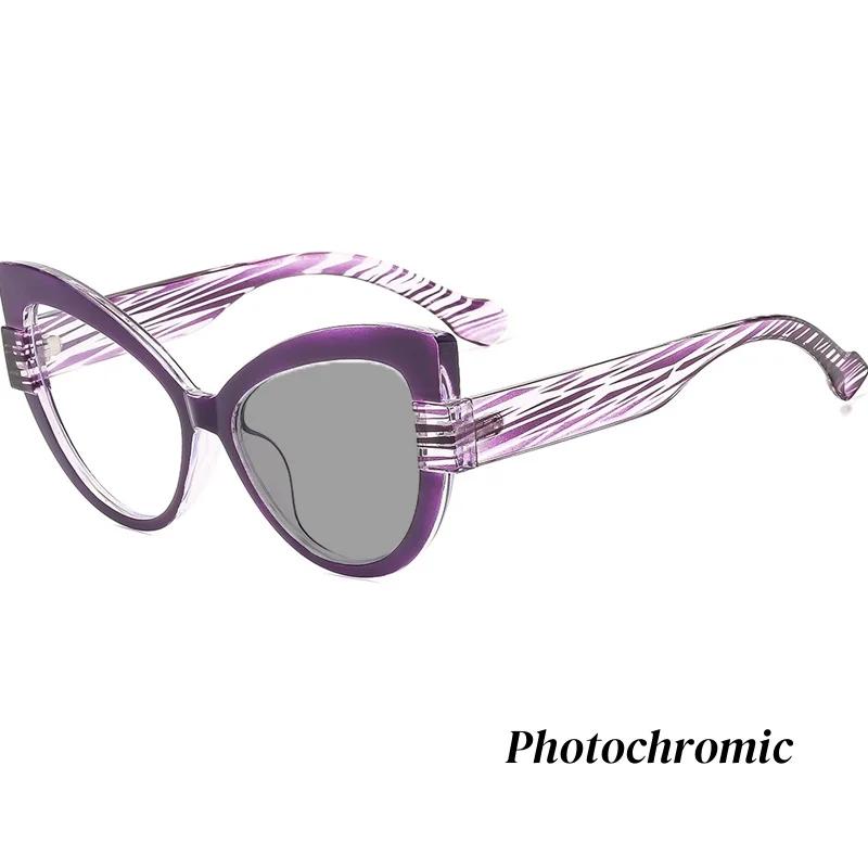 Vintage Large Frame Cat Eye Photochromic Reading Glasses Gradient Frame Senior Sense of Presbyopia UV Protection Glasses