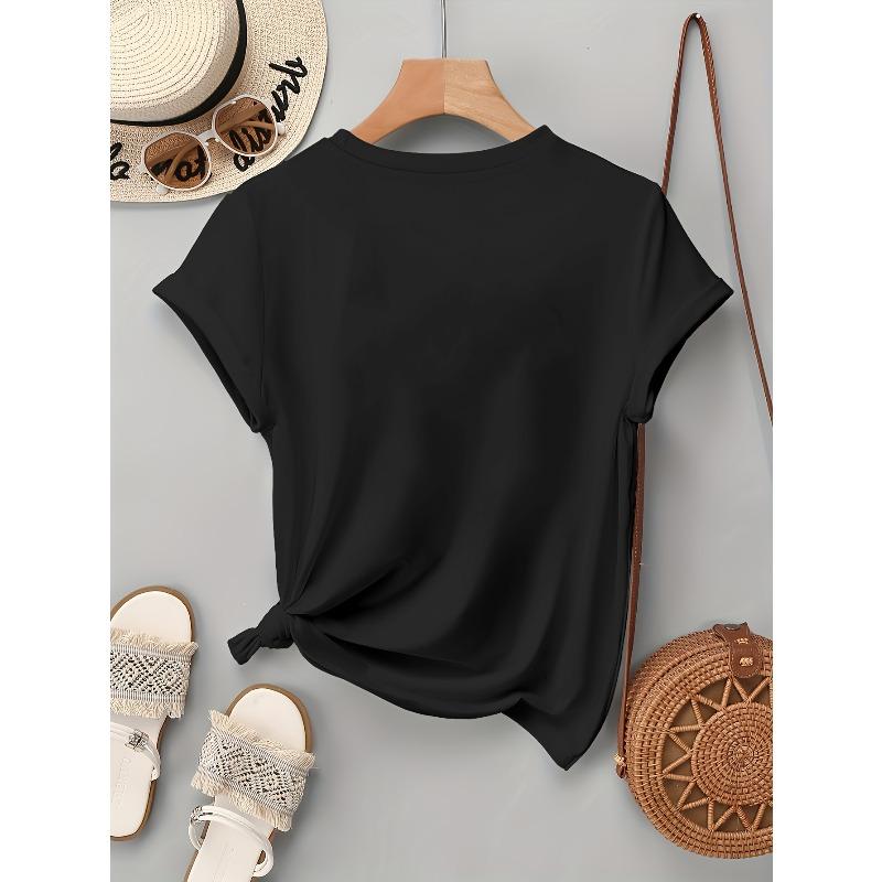 European sizes Lemon Pattern Print, Round Neck Women'S Short Sleeve T-Shirt, Easy Summer Base Shirt Graphic Print