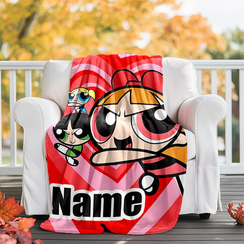 Customizable The Powerpuff Girls Throw Blanket – Personalized Name, All-Season Cozy Snug Blanket, Machine Washable, Personalized Blanket