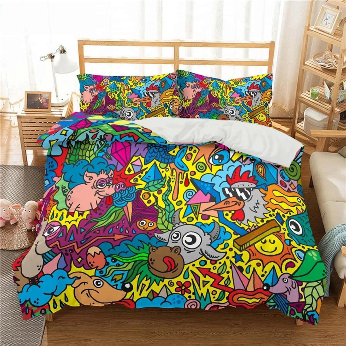 

Elegant Soft King Fashion 3D Cartoon Graffiti Print Polyester Sets Child Kids Covers Boys Bed For Teens Size Home Textiles Quilt Comforter (quilt)-EU Single(135*200cm)3pcs