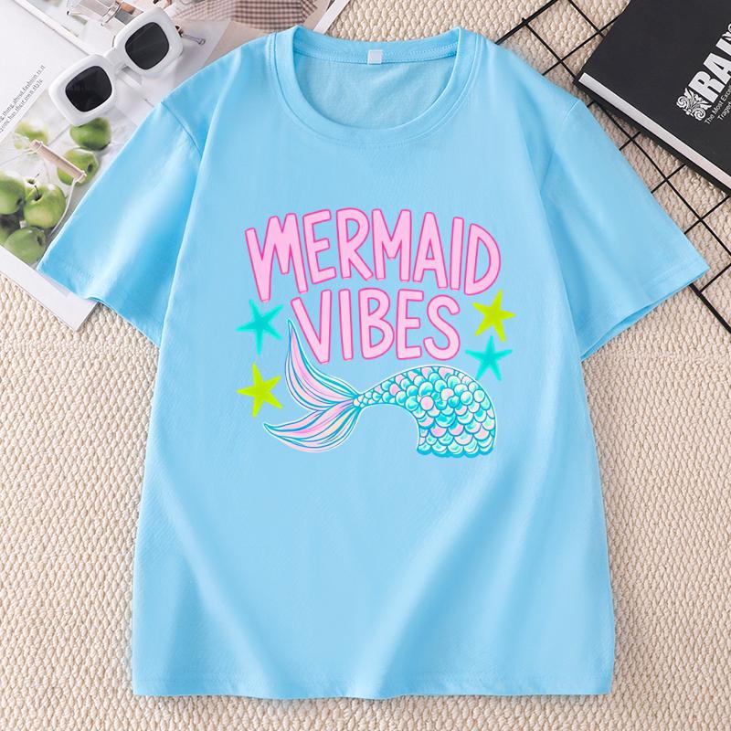 Mermaid Vibes Summer Beach Tshirt Unisex Ladies Fashion Trend Tshirt Cotton Short Sleeve Y2k Clothing Tees Crewneck Graphic