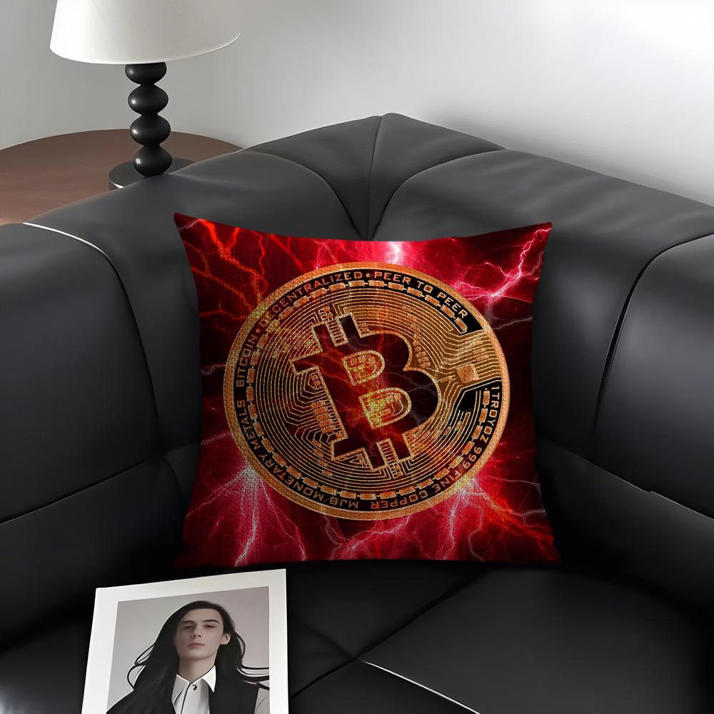 Bitcoin Fashion Cushion Cover Natural Linen Organic Fabric DoubleSided Printing Sofa Home Decor Gift Pillow Case
