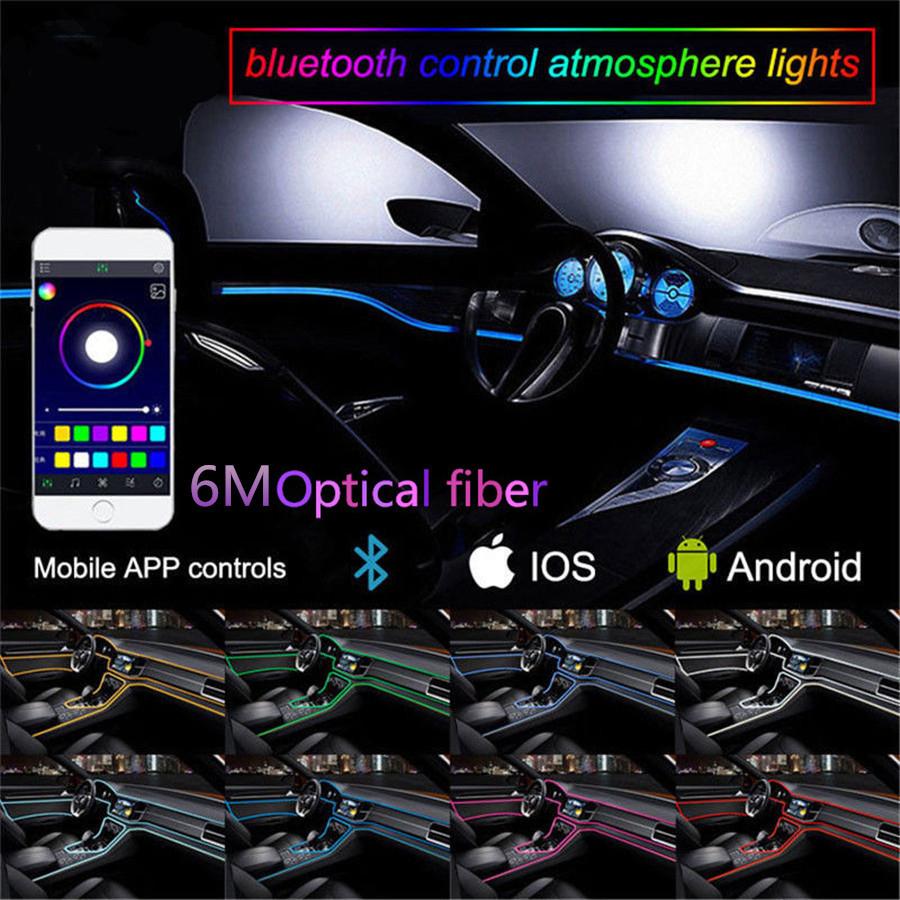 5Pcs RGB LED Car Interior Decor Atmosphere Lamp Foot Light Fiber Optical Strips