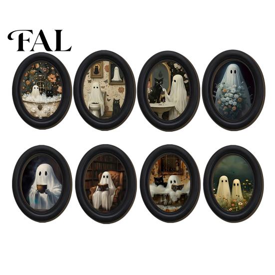 Spooky Aesthetic Room Decor Halloween Wooden Door Hanging Sign, Oval Gothic Black Cat Ghost Wall Plaque, Retro Vintage Home Waterproof Art for
