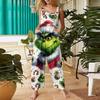 Women's Fashion Christmas  Print Casual Retro Sleeveless Button Jumpsuit
