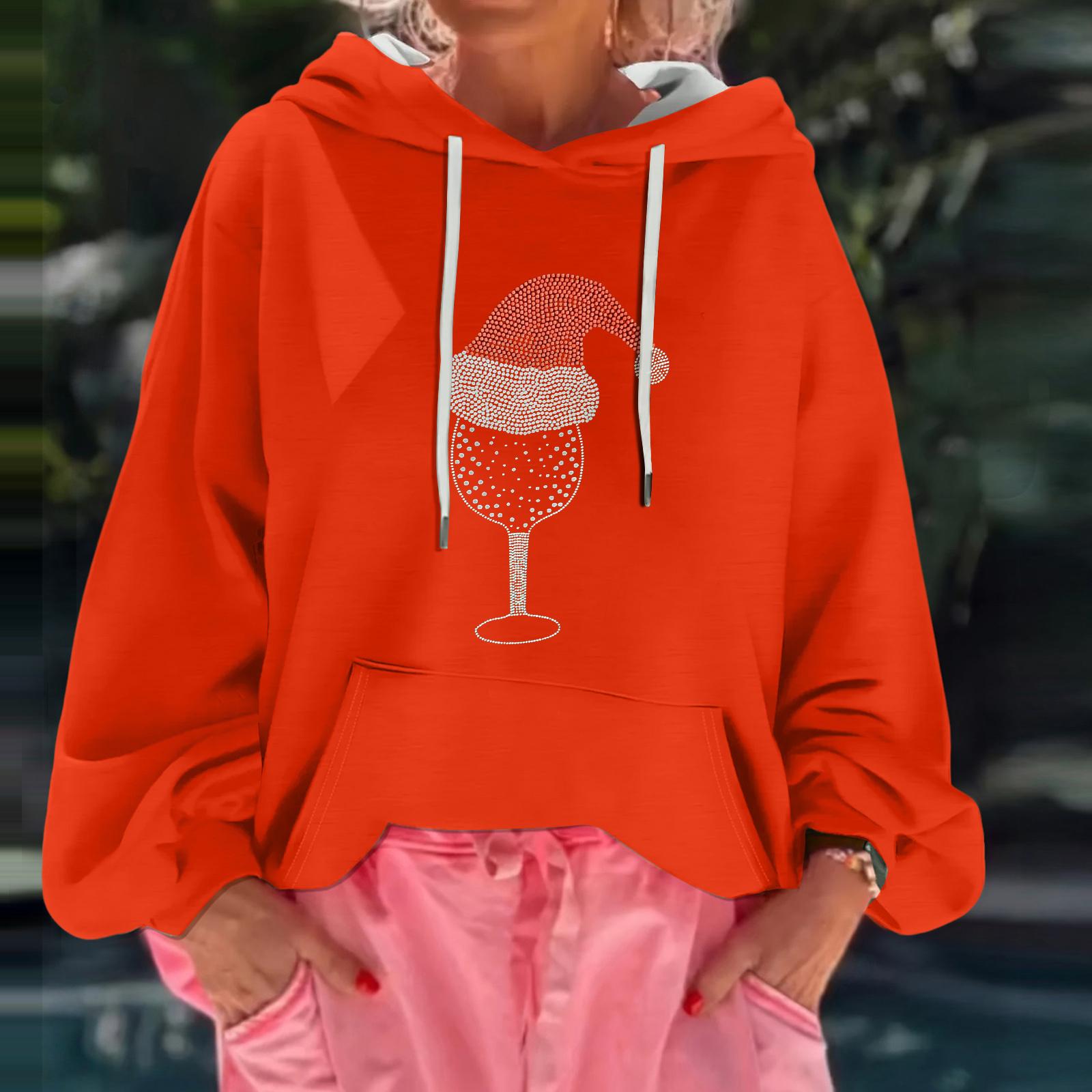 

Women s Christmas Print Loose Casual Long Sleeve Hooded Sweatshirt XL киноварь