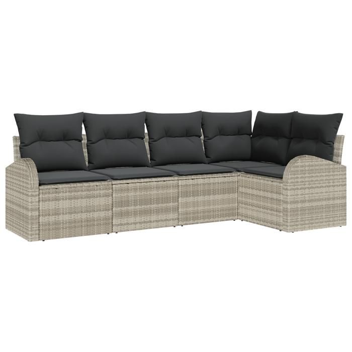 VidaXL Ensemble de Canapés de Jardin 5 Pièces avec Coussins Gris Clair Poly Rattan 3346042