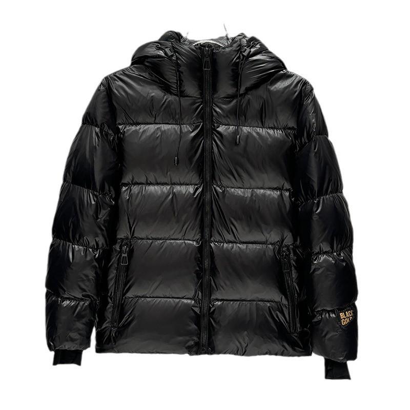Womens Black Gold Winter Puffer Jacket Loose Fit Hooded Thick Warm Down Coat Short Length