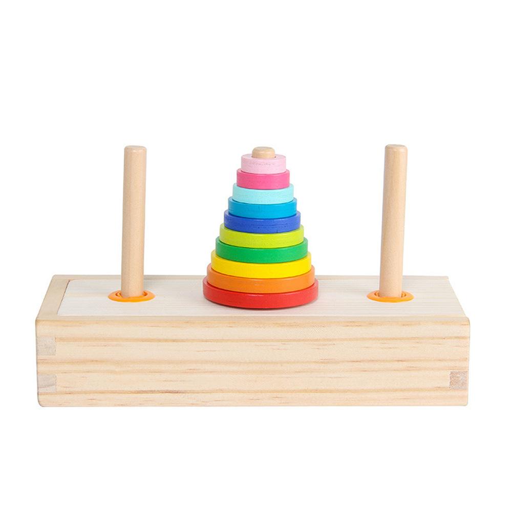Classic Wooden Puzzle Stack Tower 10 Rings Mathematical Toy Educational Toys  Early Education