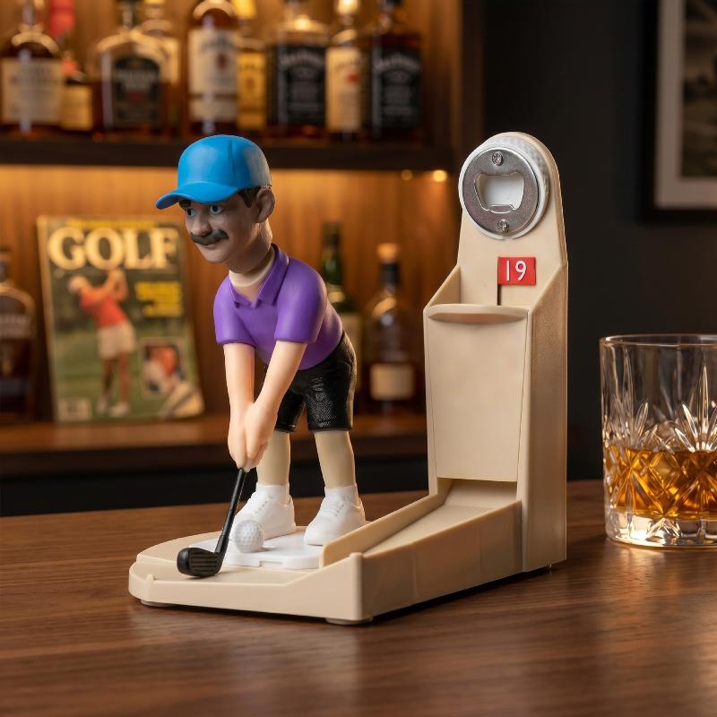 Sportovní otvírák na pivo s motivem golfisty a přihrádkou na sbírání víček Funkční domácí dekorace pro bar, kuchyň, párty