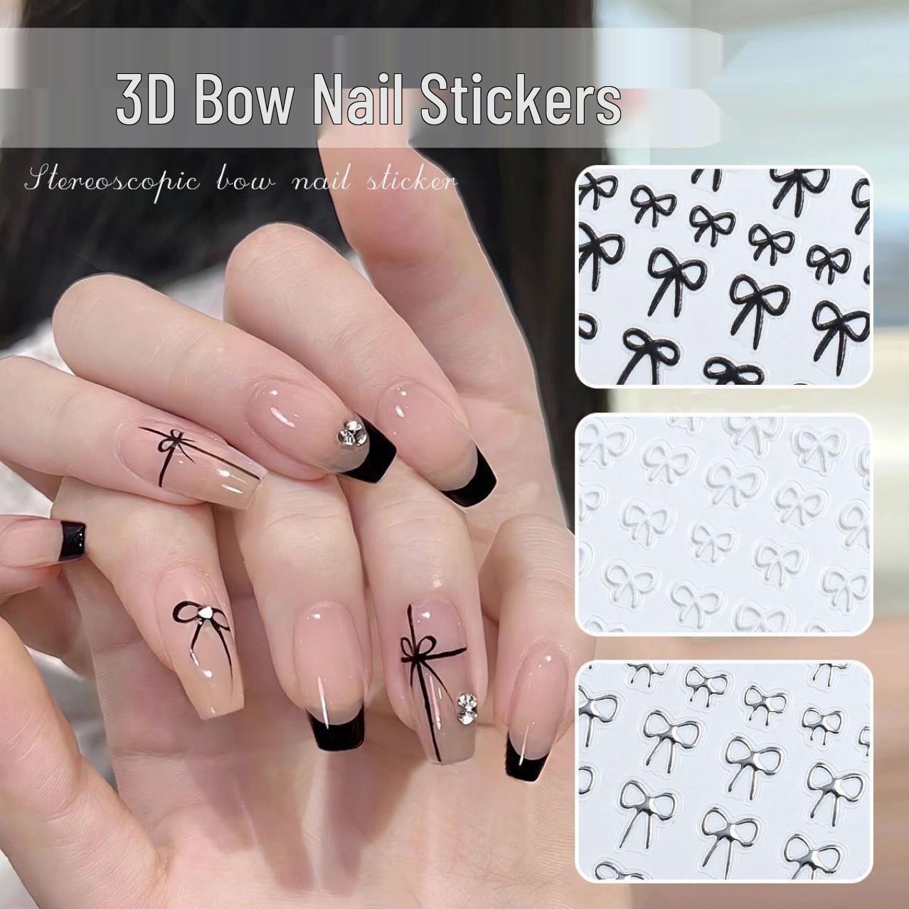 

Прозрачные наклейки для ногтей с мишками: Минималистичный 3D дизайн банта, милый черно-белый 3D Bow Butterfly 161