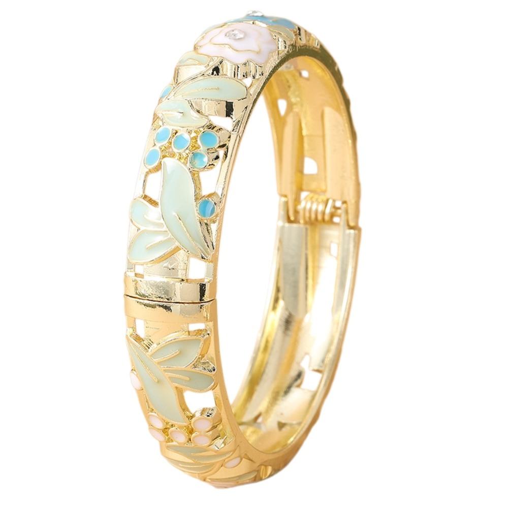 Traditional Flower Crystal Bangle Enamel Floral Women s Hand Bracelet Ladies синий