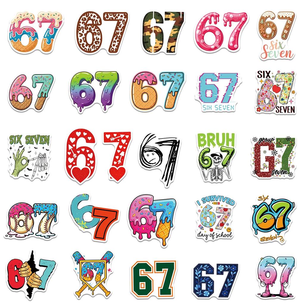 50Pcs Funny 67 Graffiti Stickers Six Seven Creative Cartoon Decal Diy Luggage Phone Guitar Cup Skateboard Waterproof Sticker