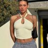 Dames halter tanktop met sleutelgat halslijn mouwloos nauwsluitend casual effen kleur cropped top