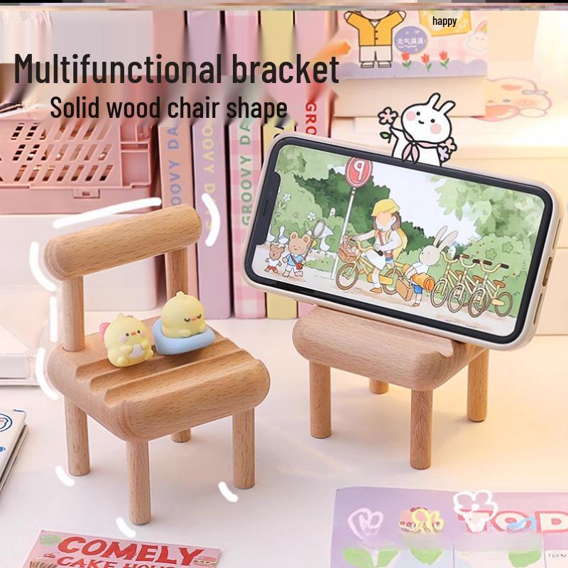Creative Wooden Phone Chair Stand - Cute Desktop Ornament for Movie Watching