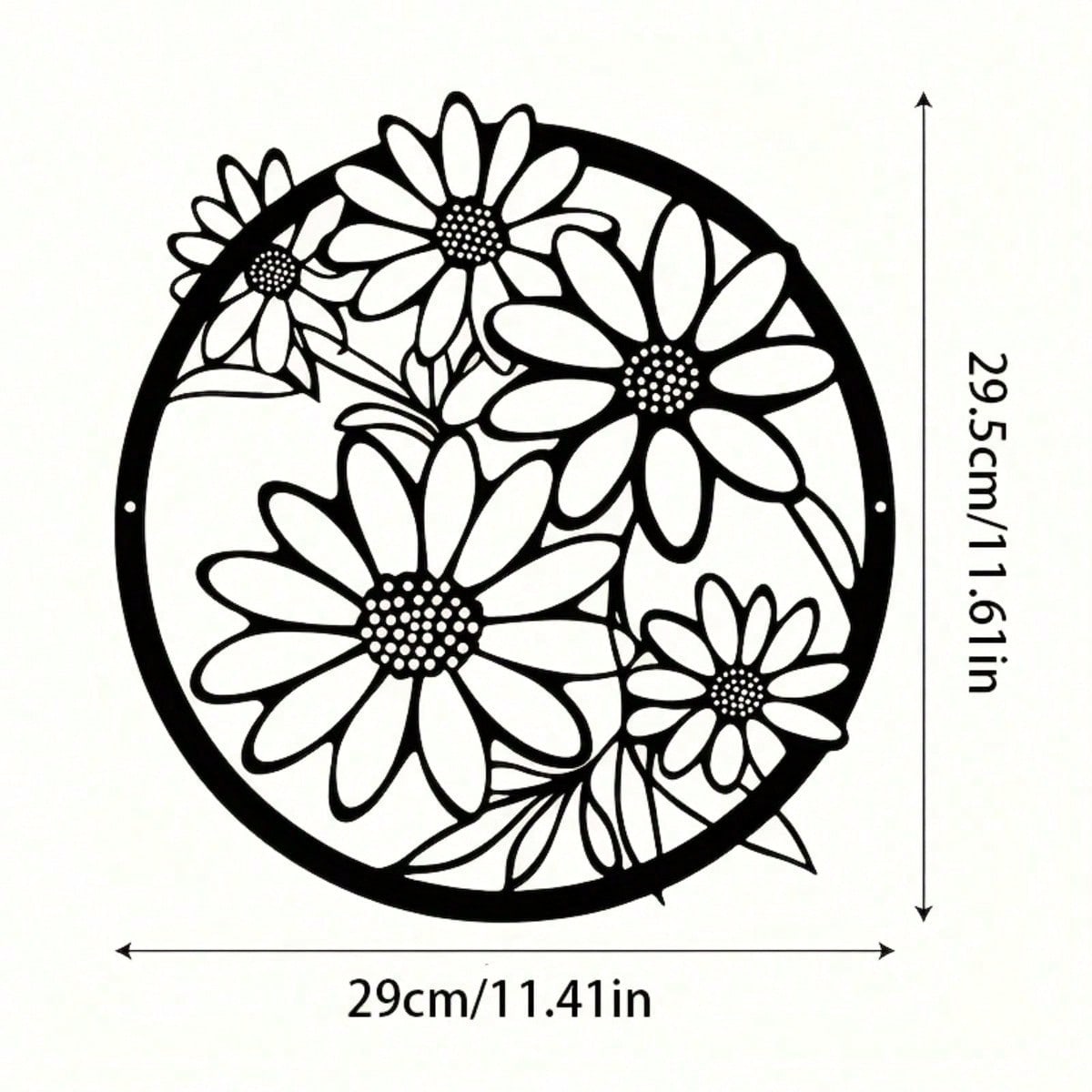 Black Metal Daisy Wall Art with Green Leaves Vintage Style Decor for Indoor Outdoor Garden Fence 29.5x28.5
