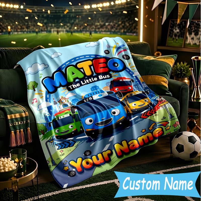 Custom Personalized Blanket Mateo Little Bus Soft Throw Blanket, Suitable for Family and Friends, Sofa Blanket,Home Decor Christmas gift