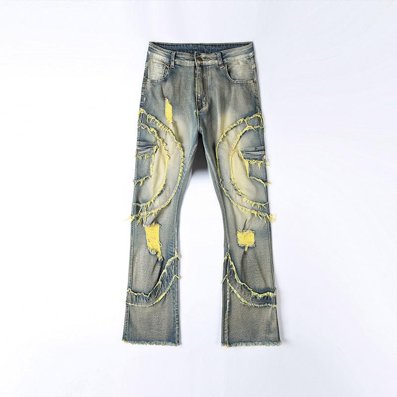 Men Ripped Stacked Jeans Distressed Slim Fit Skinny Straight Leg Jeans Fashion Hip Hop Denim Pants Casual Streetwear 2025 Spring Autumn