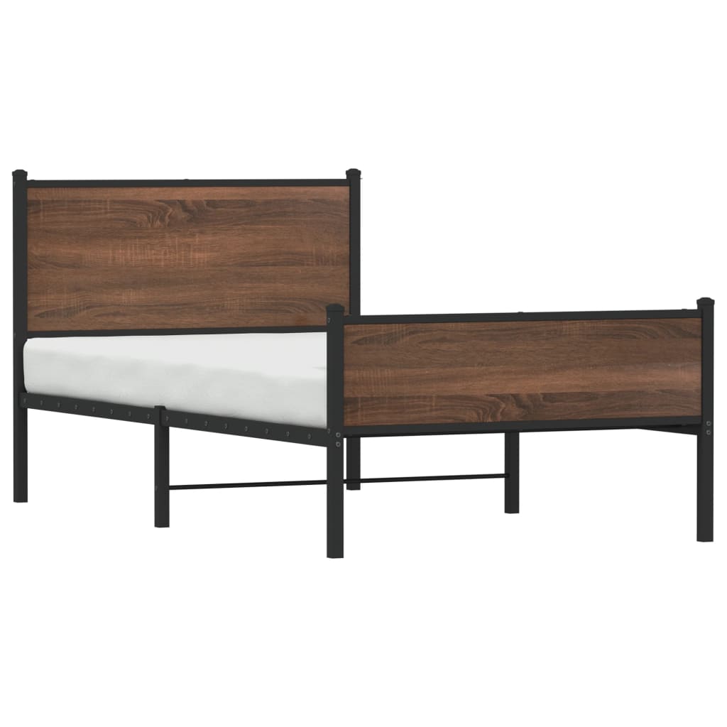 Metal Bed Frame Without Mattress Oak Effect 100 X 190 Cm