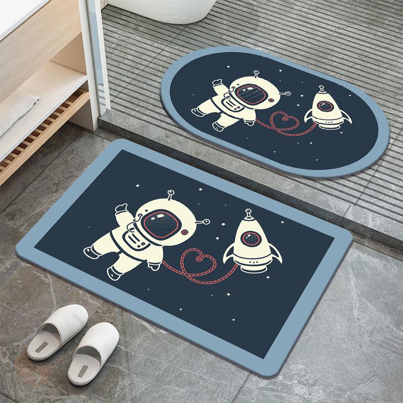 Cartoon Astronaut Diatom Mud Floor Mat Home Doormat Bathroom Moisture-wicking Non-slip Cushion Restroom Quick Drying Soiled Foot Mat