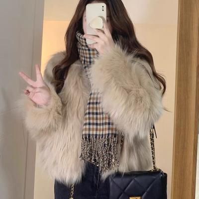 Herbst und Winter neue einfache Imitation Fuchs Pelzmantel Damen hohe Taille kurzer Wollmantel leicht