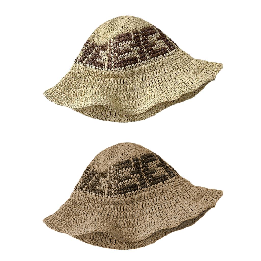 Handcrafted Crochet Fisherman Hat Embroidered Letters Wide Brim Foldable Breathable Straw Sun Hat For Beach Vacation Outdoor Activities