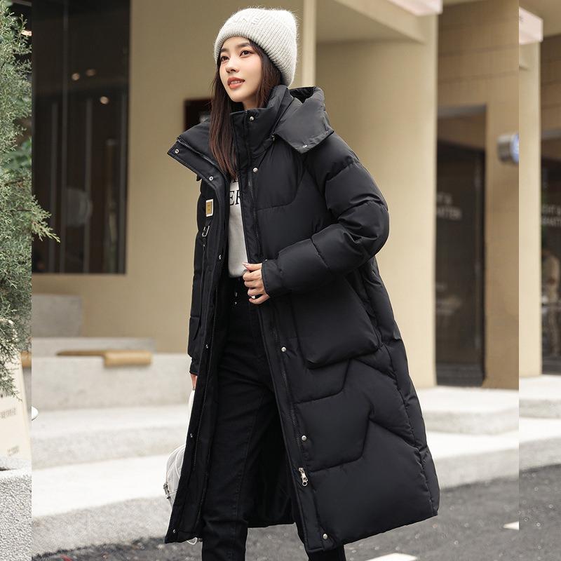 Winter Neuer Stil Abnehmbare Mütze Baumwollgepolsterte Kleidung Damen Mittellang Knielang Verdickte Baumwollgepolsterte Jacke Damenmantel