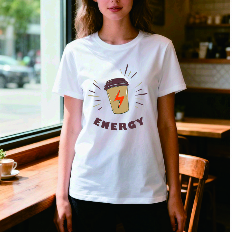 Autumn Time Coffee Cup Printed Tshirt Simple And Fresh Style Versatile Unisex Top