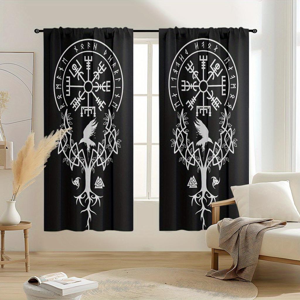 Viking Vegvisir Raven Tree Curtains Sheer Suitable Bedroom Living Room Office Door Curtain Design Semi Made Of Polyester Window Treatment