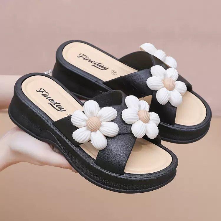 

Пляжные сандалии Шлепанцы Тапочки на танкетке Мягкая подошва Нескользящие цветочные домашние тапочки для женщин Тапочки женские 36-40