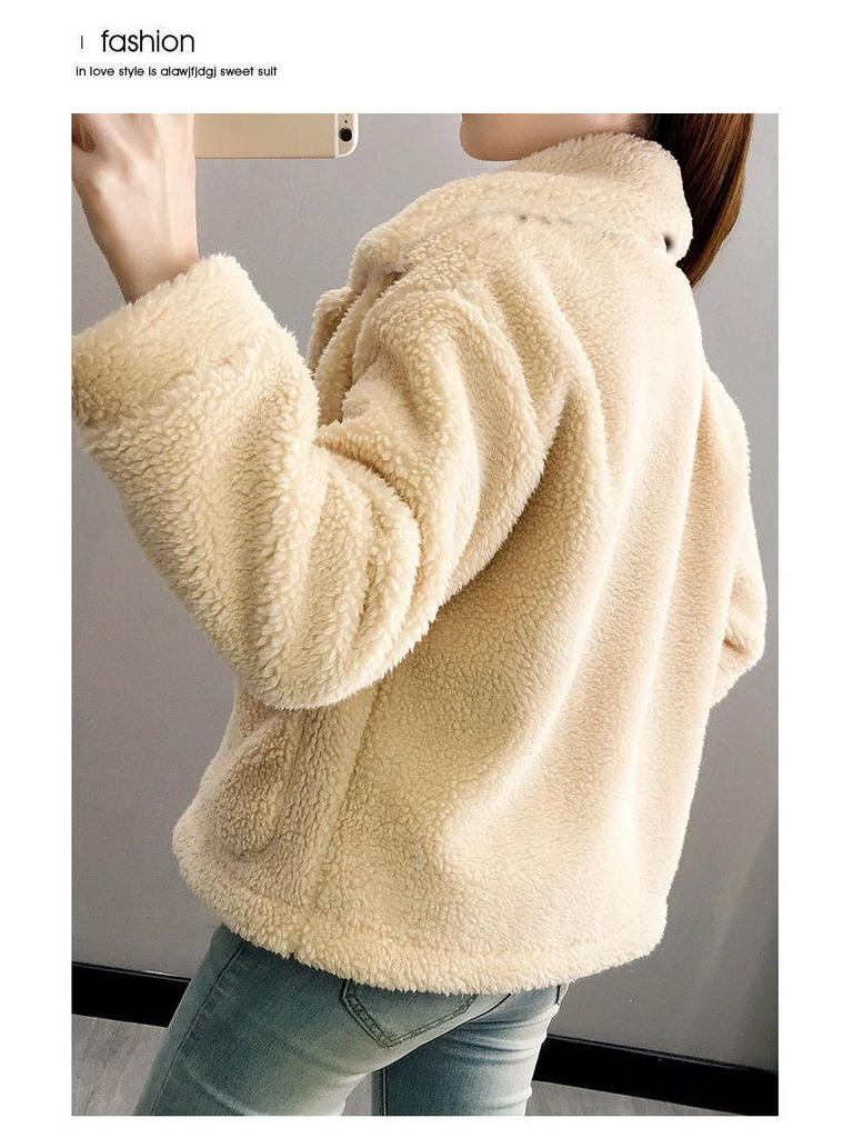 Women's Faux Lamb Wool Plush Coat - Korean-Style Loose Short Jacket for Autumn/Winter