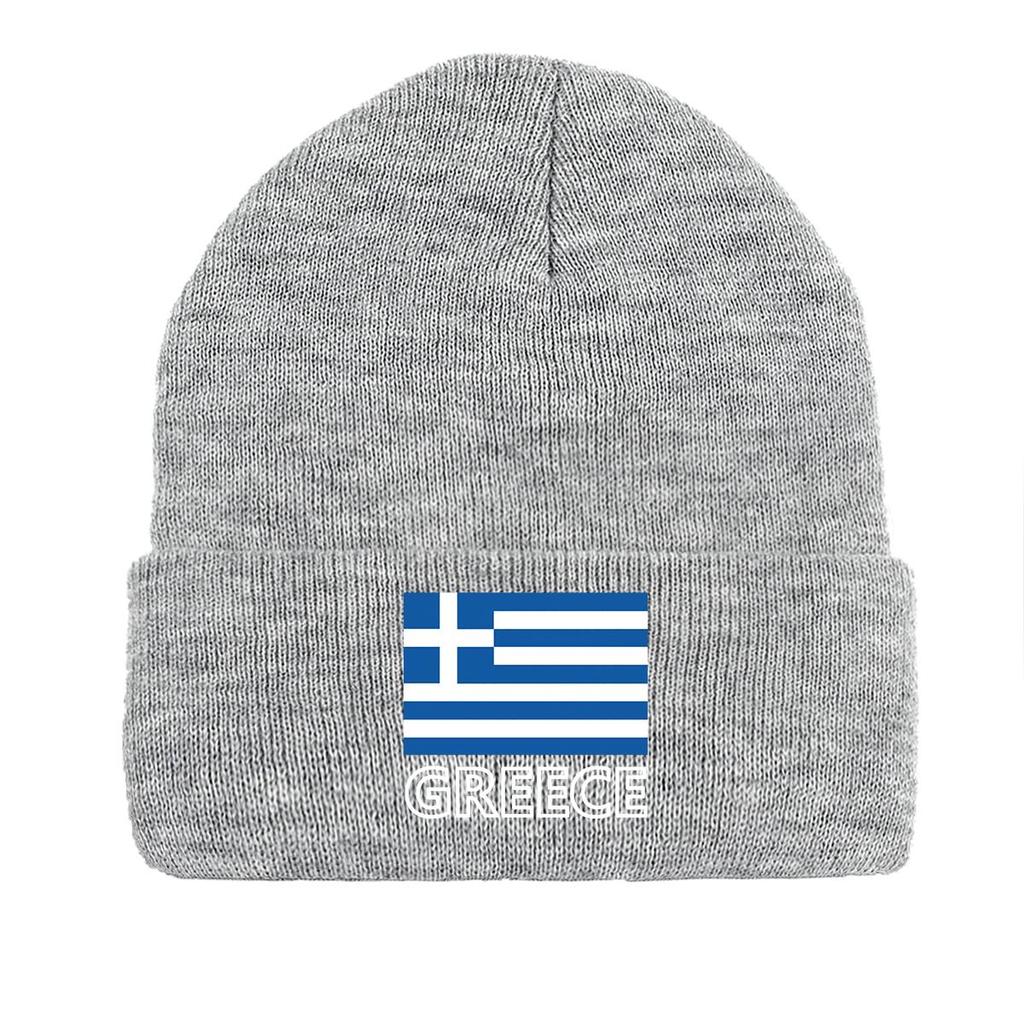 Flag of Greece Print Knitted Hat Beanie, Patriotic Skull Cap Candy Color Windproof Simple Bonnet Knit Cap Beanie