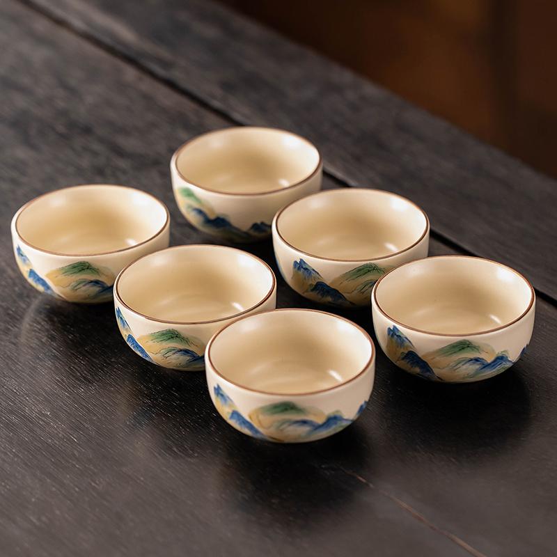 

6pcs Ru Kiln Master Cup Set Ceramic Sliced Tea Cups Can Be Used To Nourish Tea Cups Home Kung Fu Tea Set Drinking Utensils 6.5x6.5x3.4cm 55ml
