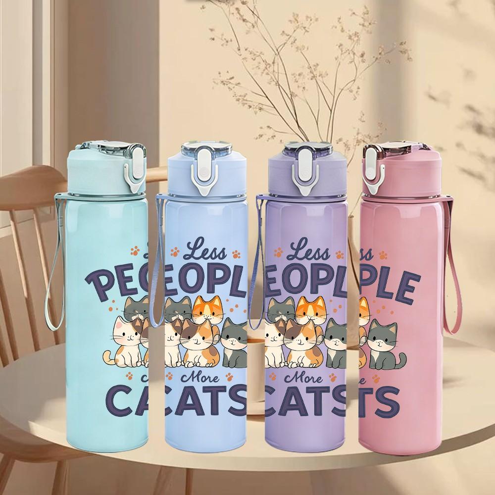 1PC Lets People Love Cats Letter 750ml Color Plastic Sports Water Bottle Leakproof Flip Straw Lid Suitable for Sports Office Home Use