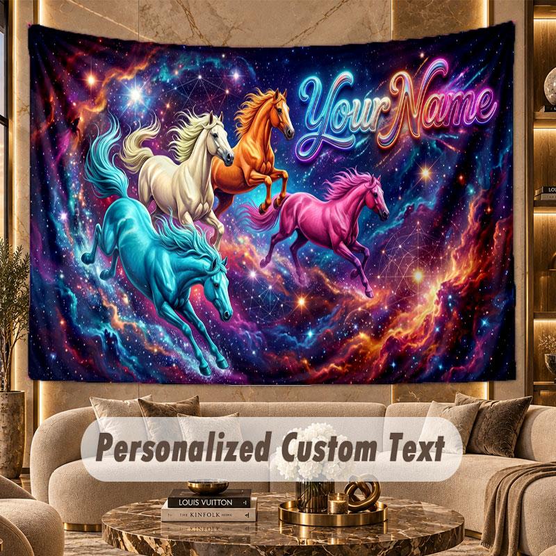 Horse (112) Theme Personalized Tapestry Custom Name Text Wall Hanging Tapestry Home Background Decoration