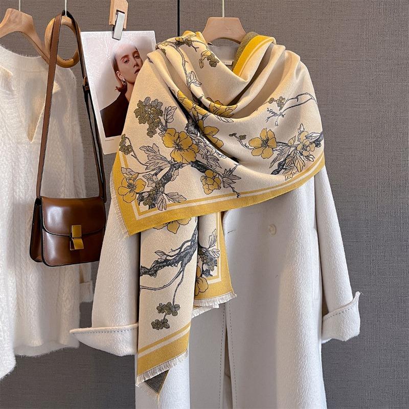 Autumn new medieval flower and plant printed scarf autumn and winter warm soft and skin-friendly versatile shawl scarf women