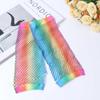 Short Half Finger Long Half Finger Girl Nylon Fishing Net Gloves Rainbow Color Gloves Arm Sleeves