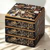 J-kitchens Lacquerware 3-Tiered Jubako Box, 6.5 Inches, Saikakugura Black, Origami Crane Design, 19cm, Resin, Made In Japan
