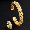 New Chinese Style Vintage Clover Jewelry Set Women Hollow Wire Drawing Bracelet Ring