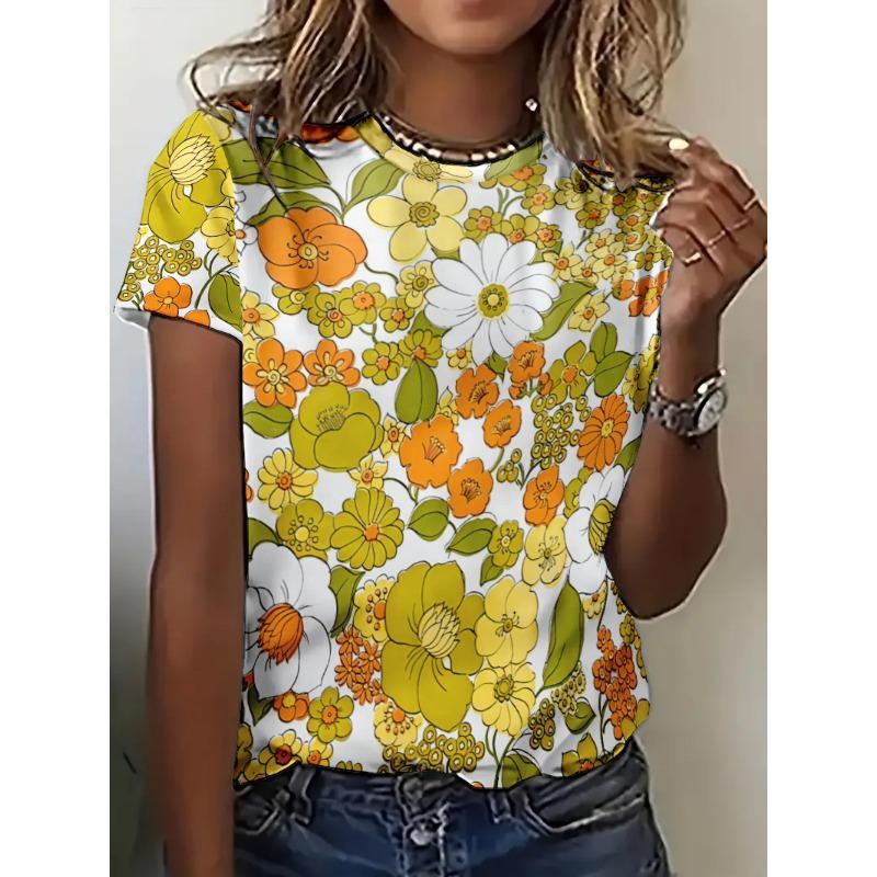 Vintage Flower Floral 3D Print Women T-shirts Summer  Streetwear Casual Y2k Short Sleeve T Shirt O-neck Tees Tops Clothing
