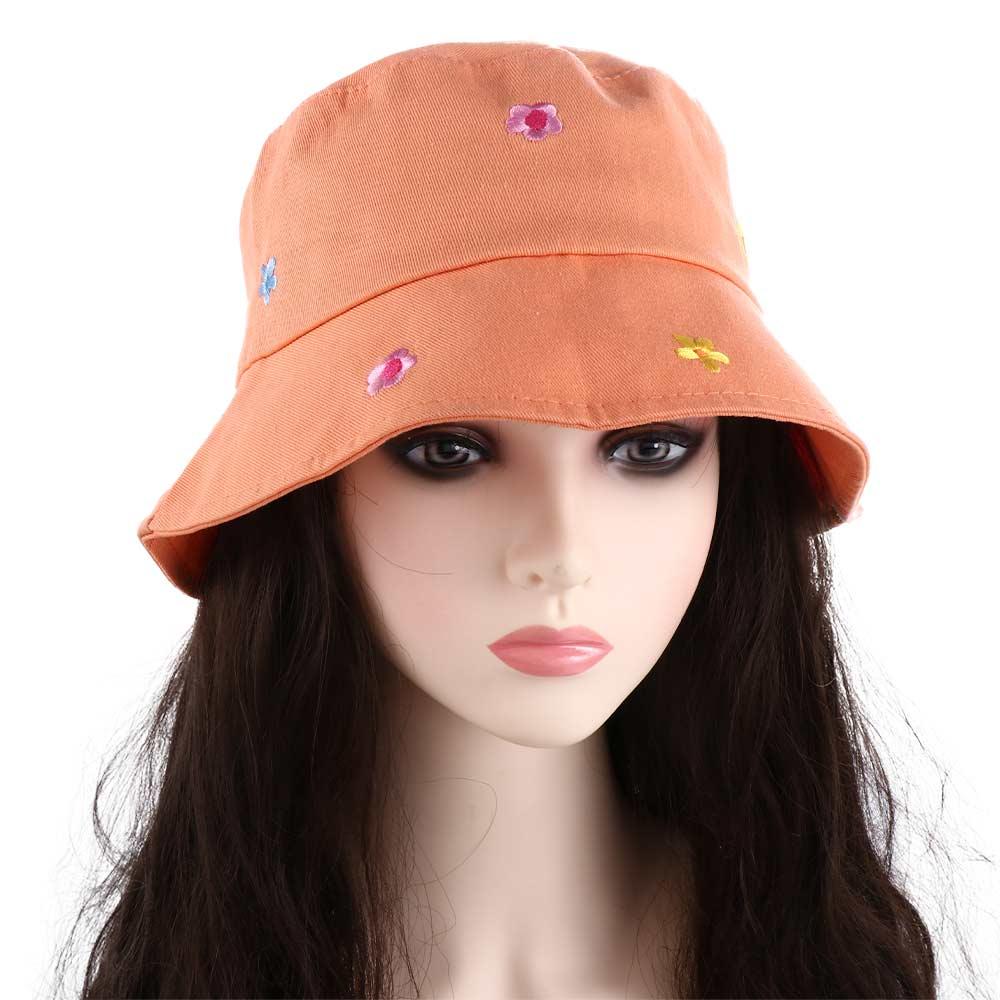 Casual Style Beach Cotton Embroidery For Women Girl Bucket Hat Visor Cap Sun Protection Sun Cap
