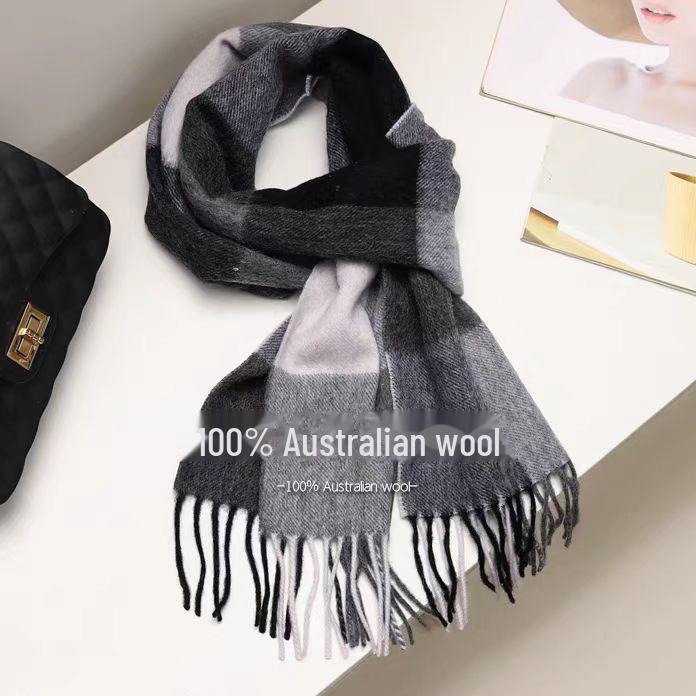 100% Wool Plaid Scarf for Women - Luxury Gift Shawl, Pure Wool Neck Scarf