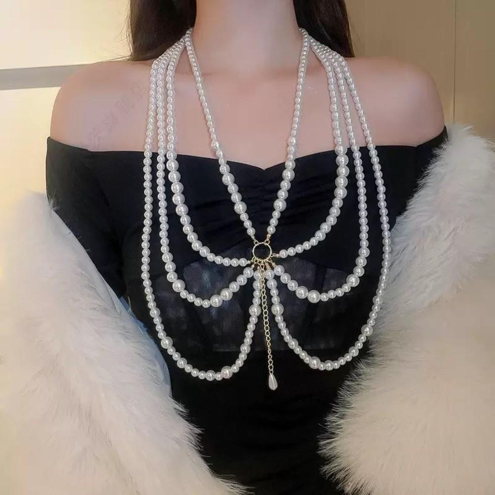 Golden Multilayer Body Chain Y2K Beadeds Body Chain Fashion Pearl Waist Chain Character Playing