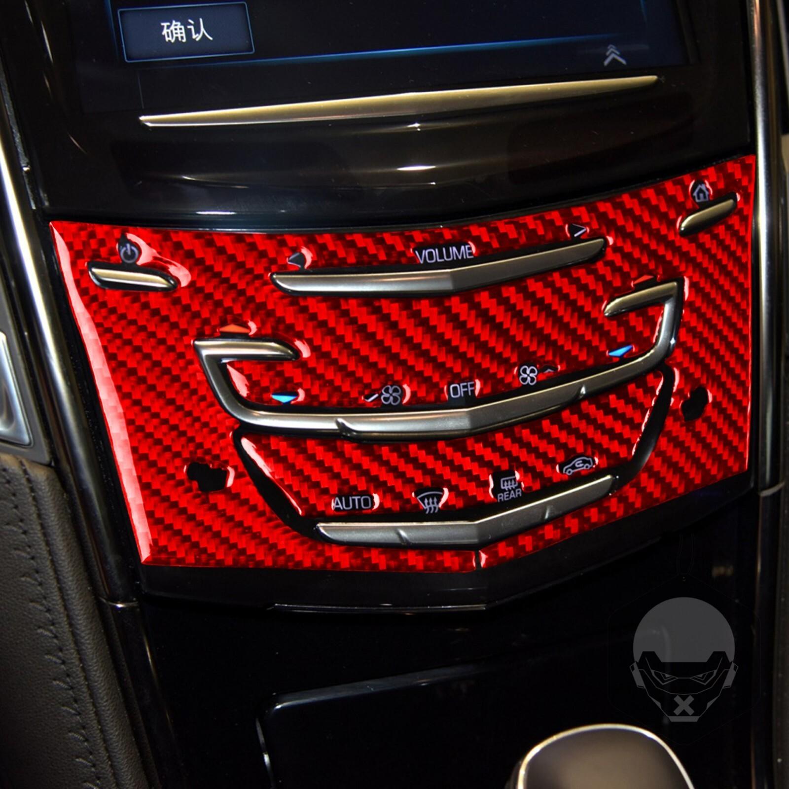 Red Carbon Fiber Console AC CD Panel Cover Trim For Cadillac ATS ATSL 2013-