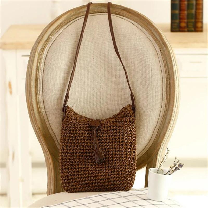 

Travel Female Shoulder Tote Beach Rattan Bag Hand Woven Straw Bag Bohemian Summer Beach Handbag Wicker Crossbody Bag bolsos 19x21cm