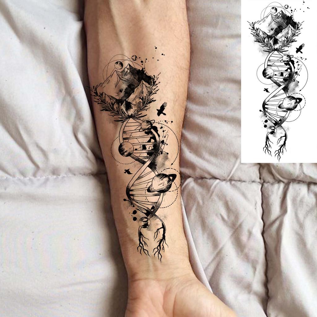 1 Sheet Geometric Planet Mountains Temporary Tattoos For Women Men Forearm Foot, Waterproof Long Lasting Realistic Tatoo Sticker
