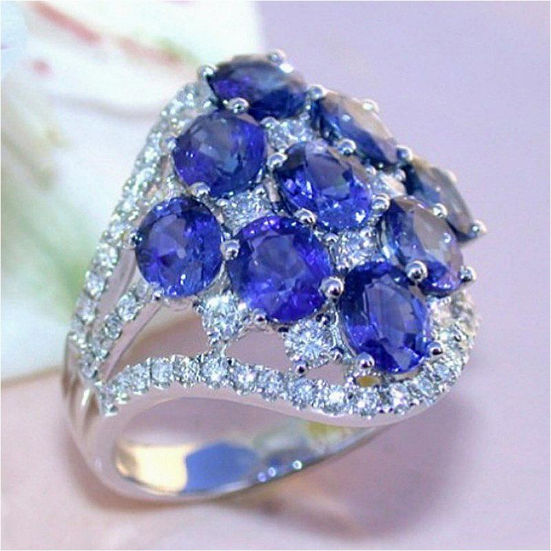 Fashion Charm Shiny Geometry Blue Synthetic Zirconia Ring for Women Elegant Temperament Banquet Celebration Jewelry Accessories